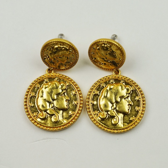 New JCREW Coin Drop Earrings in Antique Gold $39 CB827 - Picture 3 of 3